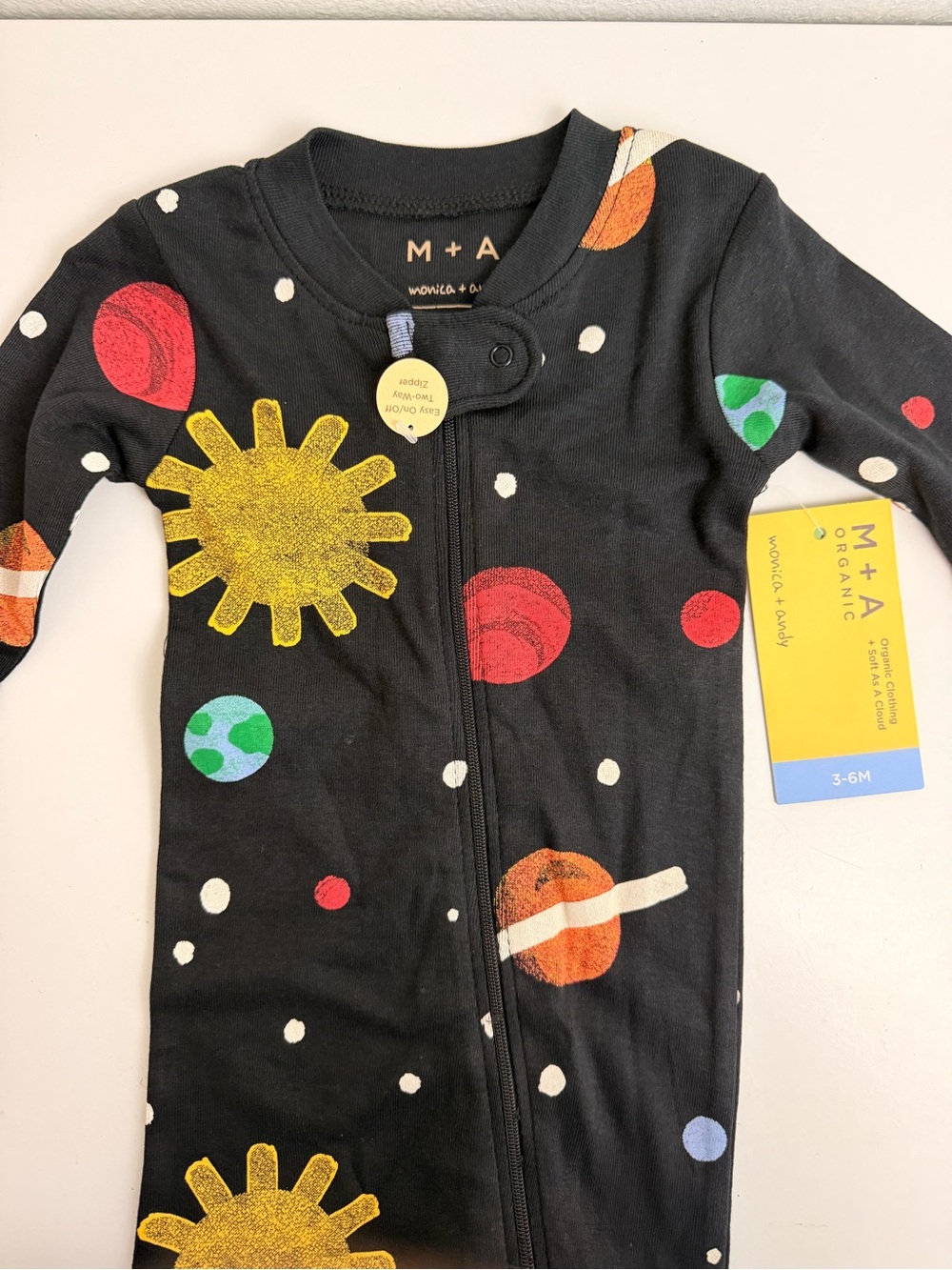 NEW Monica + Andy organic space long sleeve zipper onesie size 3-6 mo